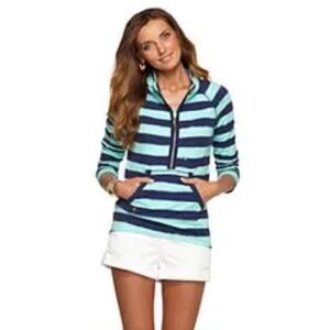 Lilly Pulitzer Skipper popover quarter zip striped long sleeve top navy teal